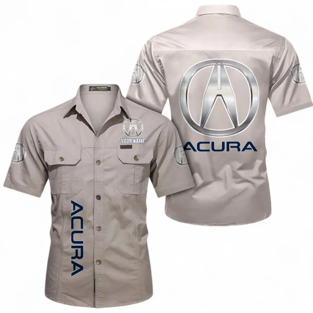 Performance SUV Classic Men's Short Sleeve Cotton Shirt, Custom Name CAR392 - Beige