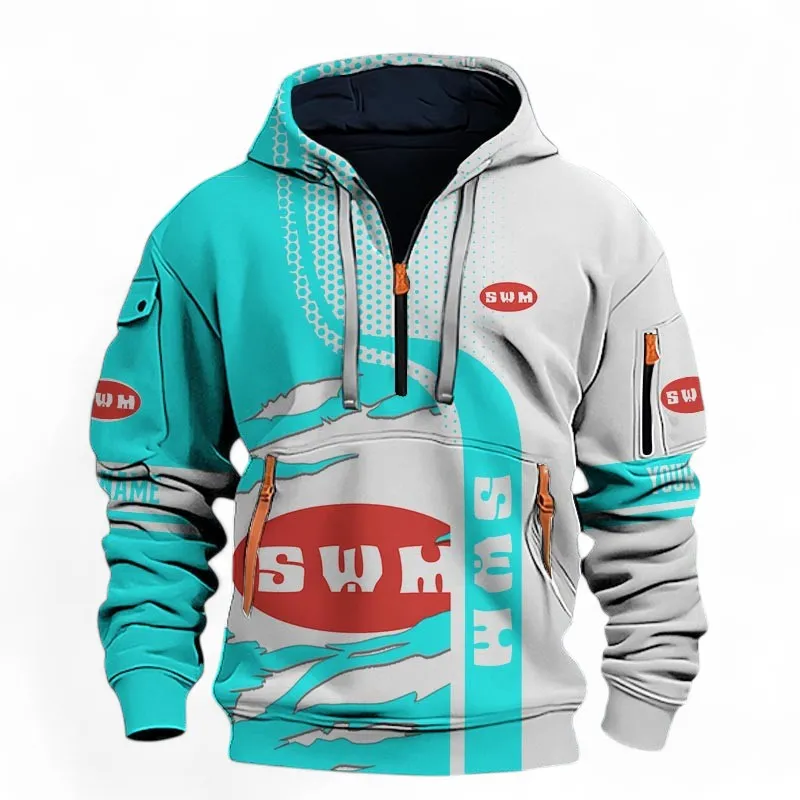Performance Trail Bike Hoodie Half Zip 3D, Comfortable Daily Hoodie For Car Lovers CAR398 - Cyan
