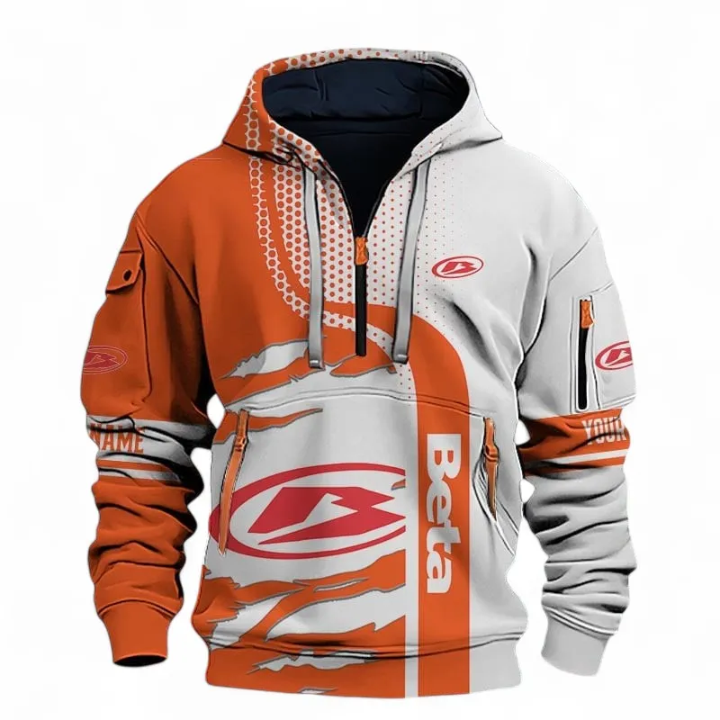 Performance Trail Bike Hoodie Half Zip 3D, Sporty Urban Comfort Hoodie For Car Lovers CAR398 - Orange