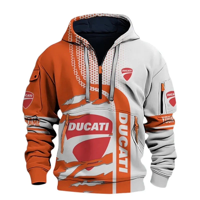 Performance Two-Wheeler Hoodie Half Zip 3D, Adventure-Ready Hoodie For Car Lovers CAR398 - Orange