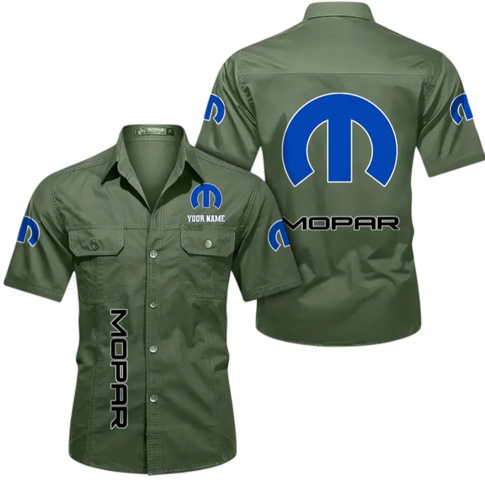 Performance Vehicle Heritage Men's Short Sleeve Cotton Shirt, Custom Name CAR392 - Army Green
