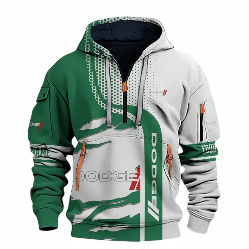 Performance Vehicle Hoodie Half Zip 3D, Rugged Casual Fit Hoodie For Car Lovers CAR396 - Green