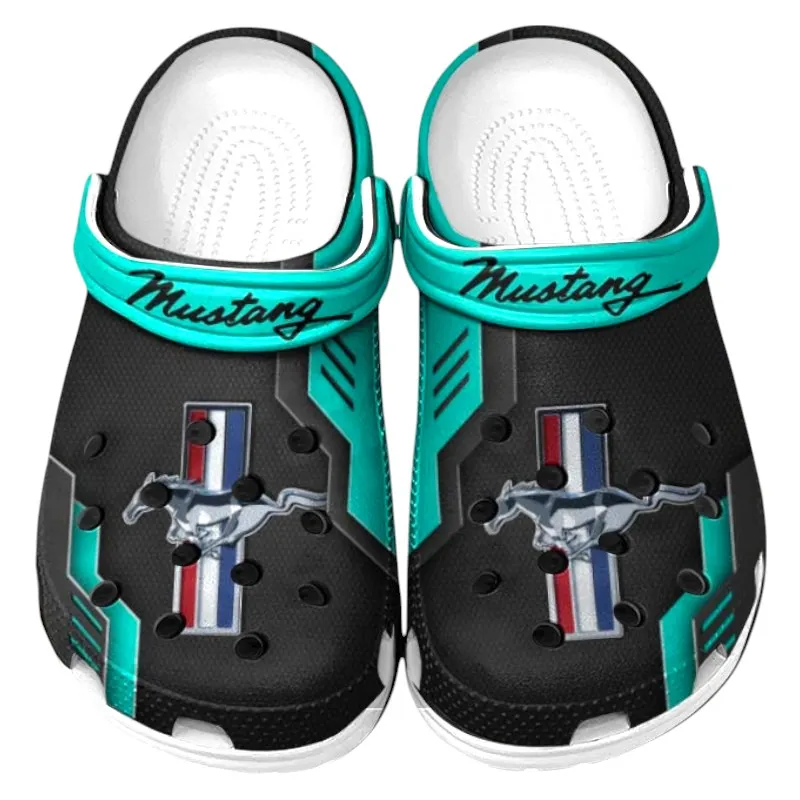 Personalized American Muscle Car Design Clog, Full Print Slip-On Footwear Gift for Car Lovers CAR185 - Cyan