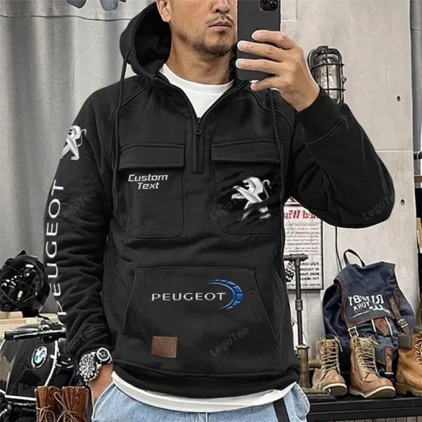 European Sedan Tactical Quarter Zip Hoodie, Exclusive Logo Hoodie For Car Enthusiasts CAR122 - Black - Image 2