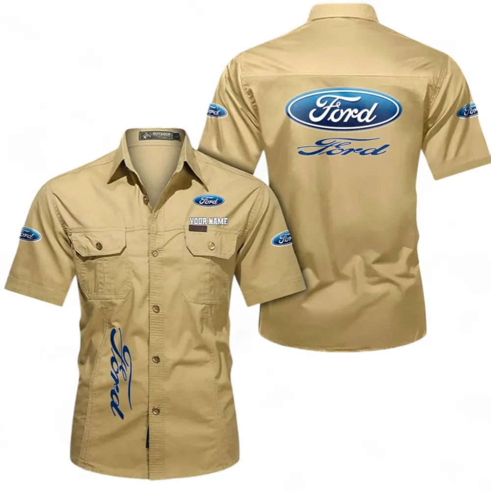Pickup Legend Men's Short Sleeve Cotton Button Shirt, Custom Name CAR392 - Khaki