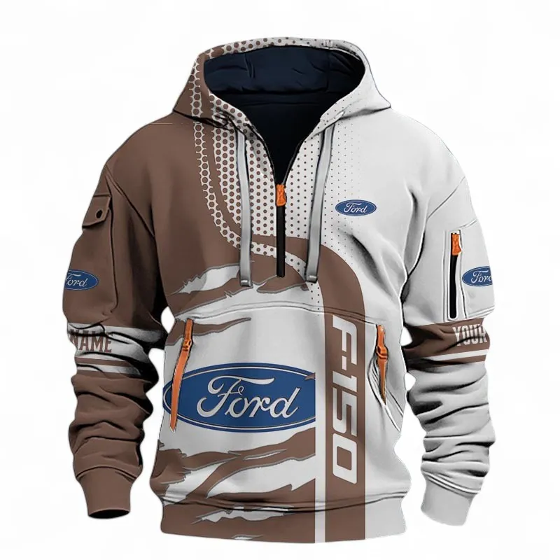 Pickup Truck Hoodie Half Zip 3D, Rugged Casual Hoodie For Car Lovers CAR396 - Brown