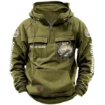 Classic Sedan Tactical Quarter Zip Hoodie, Exclusive Logo Hoodie For Car Enthusiasts CAR164 - Army Green