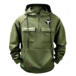 Open-Cockpit Vehicle Tactical Quarter Zip Hoodie, Exclusive Logo Hoodie For Car Enthusiasts CAR109 - Army Green