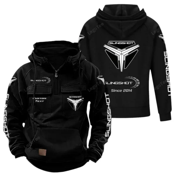 Unique Three-Wheeler Tactical Quarter Zip Hoodie, Exclusive Logo Hoodie For Car Enthusiasts CAR960 - Black