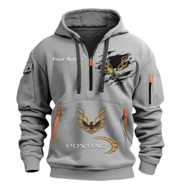 Hoodie Half Zipper Exclusive Logo Gift For Classic American Car Enthusiasts CAR113 - Gray
