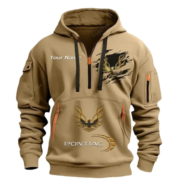 Hoodie Half Zipper Exclusive Logo Gift For Muscle Car Enthusiasts CAR113 - Khaki