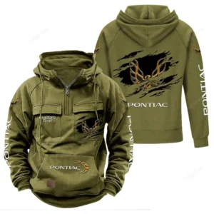 Classic Muscle Car Tactical Quarter Zip Hoodie, Exclusive Logo Hoodie For Car Enthusiasts CAR122 - Army Green