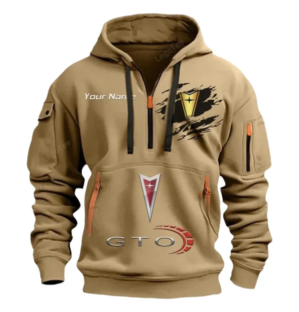 Hoodie Half Zipper Exclusive Logo Gift For Old-School Automobile Enthusiasts CAR113 - Khaki