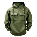 High-Horsepower Muscle Vehicle Tactical Quarter Zip Hoodie, Exclusive Logo Hoodie For Car Enthusiasts CAR109 - Army Green