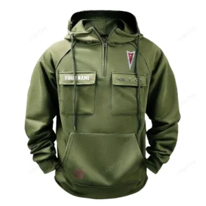 High-Horsepower Muscle Vehicle Tactical Quarter Zip Hoodie, Exclusive Logo Hoodie For Car Enthusiasts CAR109 - Army Green