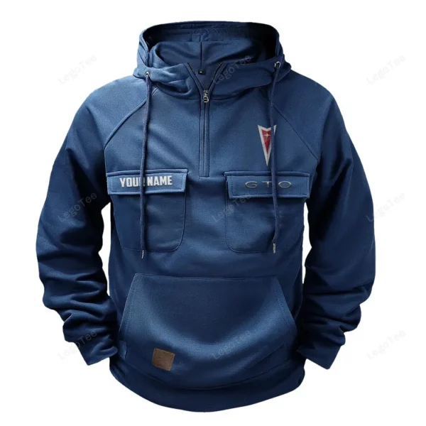 Vintage Speed Car Tactical Quarter Zip Hoodie, Exclusive Logo Hoodie For Car Enthusiasts CAR109 - Dark Blue