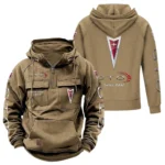 Retro Performance Coupe Tactical Quarter Zip Hoodie, Exclusive Logo Hoodie For Car Enthusiasts CAR960 - Khaki