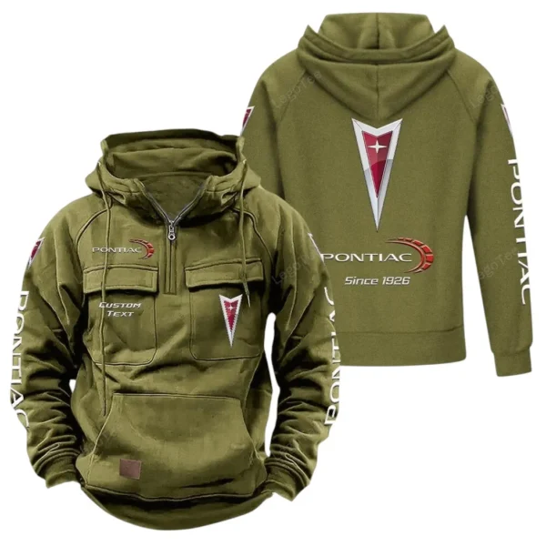 Historic American Ride Tactical Quarter Zip Hoodie, Exclusive Logo Hoodie For Car Enthusiasts CAR960 - Army Green