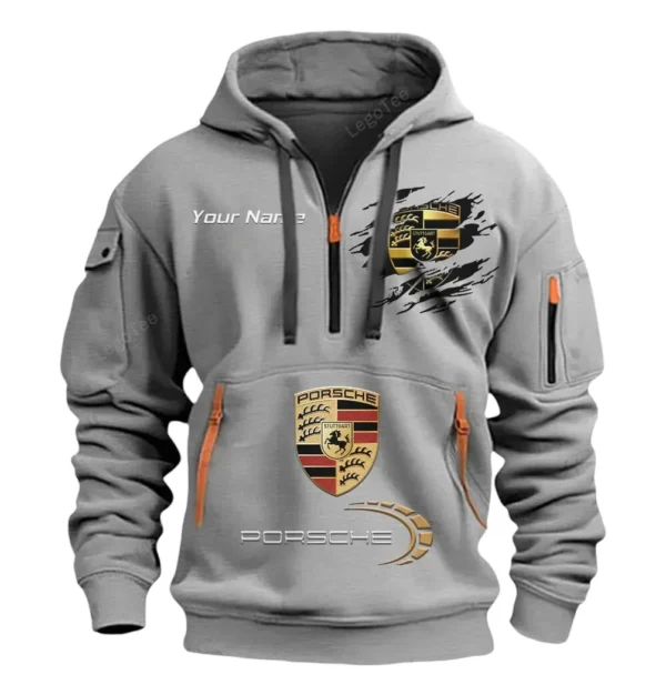 Hoodie Half Zipper Exclusive Logo Gift For Sports Car Enthusiasts CAR113 - Gray