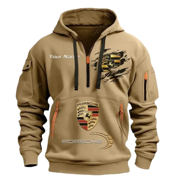 Hoodie Half Zipper Exclusive Logo Gift For Luxury Coupe Enthusiasts CAR113 - Khaki