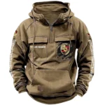 Iconic Sports Vehicle Tactical Quarter Zip Hoodie, Exclusive Logo Hoodie For Car Enthusiasts CAR164 - Khaki