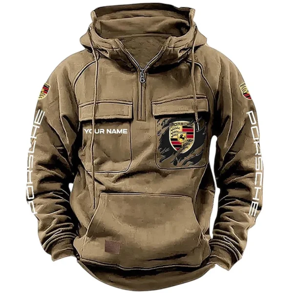 Iconic Sports Vehicle Tactical Quarter Zip Hoodie, Exclusive Logo Hoodie For Car Enthusiasts CAR164 - Khaki
