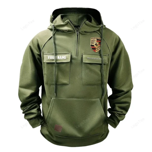 High-Speed Roadster Tactical Quarter Zip Hoodie, Exclusive Logo Hoodie For Car Enthusiasts CAR109 - Army Green