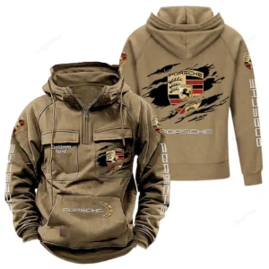 Racing-Inspired Vehicle Tactical Quarter Zip Hoodie, Exclusive Logo Hoodie For Car Enthusiasts CAR122 - Khaki
