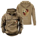 Luxury Coupe Tactical Quarter Zip Hoodie, Exclusive Logo Hoodie For Car Enthusiasts CAR960 - Khaki