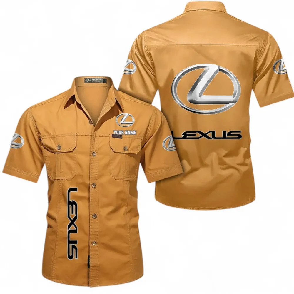Premium Crossover Men's Short Sleeved Cotton Shirt, Custom Name CAR392 - Turmeric