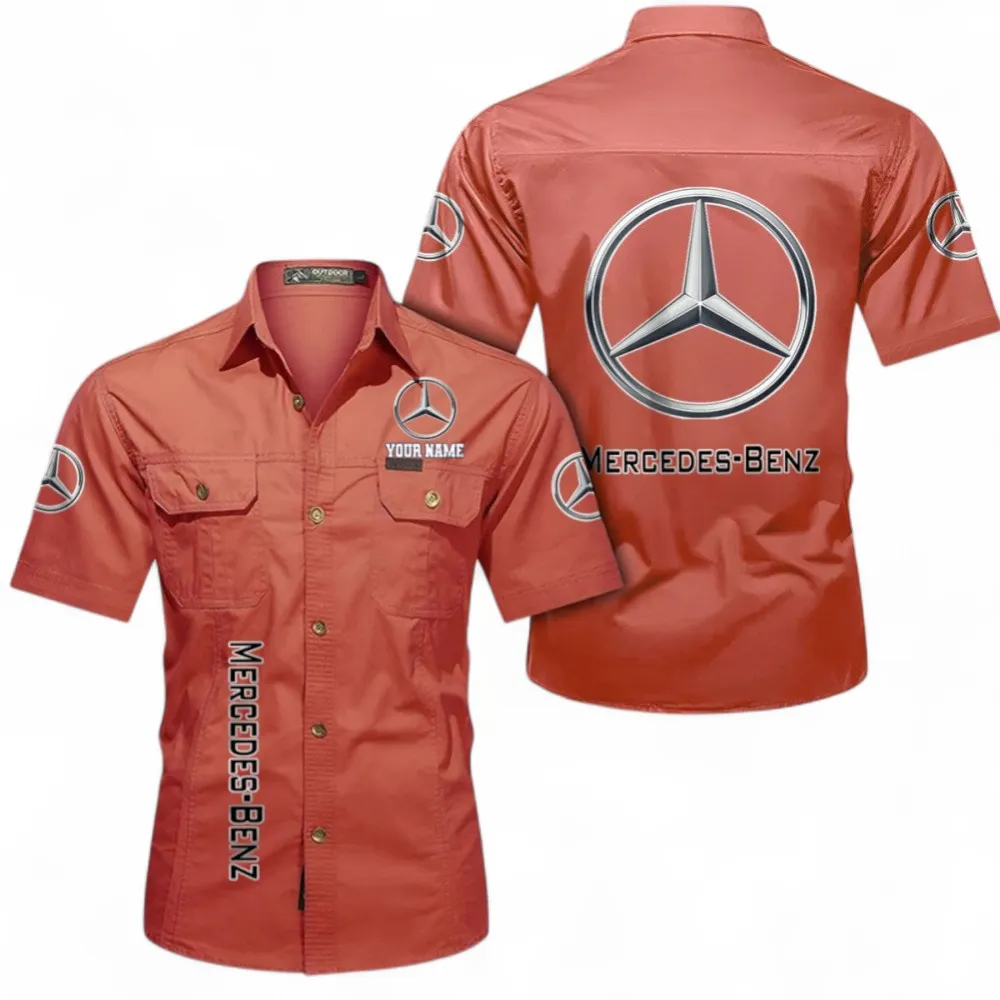 Premium Road Vehicle Lightweight Men's Cotton Short Sleeve Shirt, Custom Name CAR392 - Red