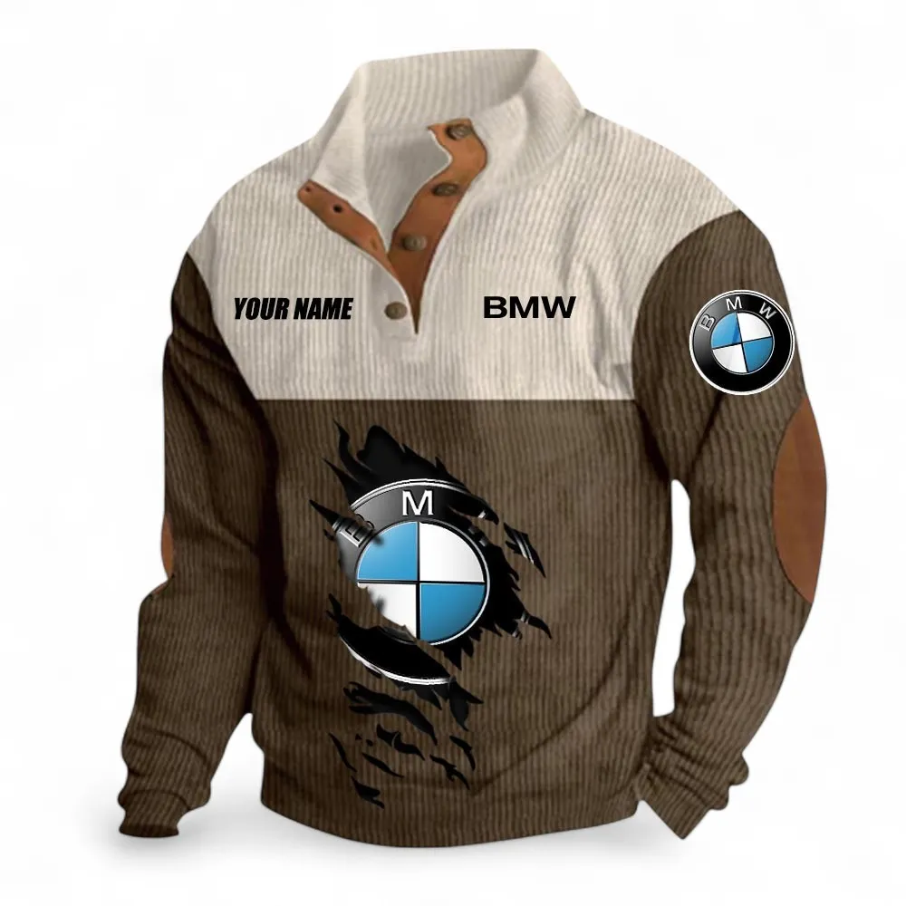 Premium Sedan Men's Stand Up Collar Base Shirt, Exclusive Logo Hoodie For Car Enthusiasts CAR402 - Brown