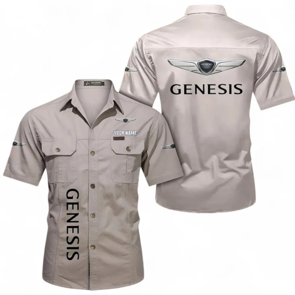 Premium SUV Classic Men's Short Sleeve Cotton Shirt, Custom Name CAR392 - Beige