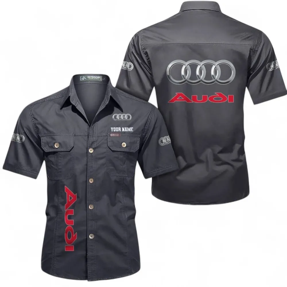 Prestige Car Cotton Casual Short Sleeve Shirt, Custom Name CAR392 - Gray