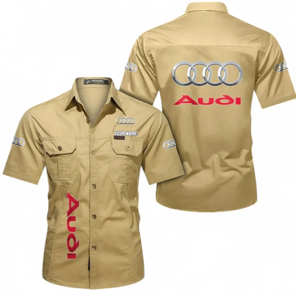 Prestige Car Men's Classic Short Sleeve Shirt, Custom Name CAR392 - Khaki