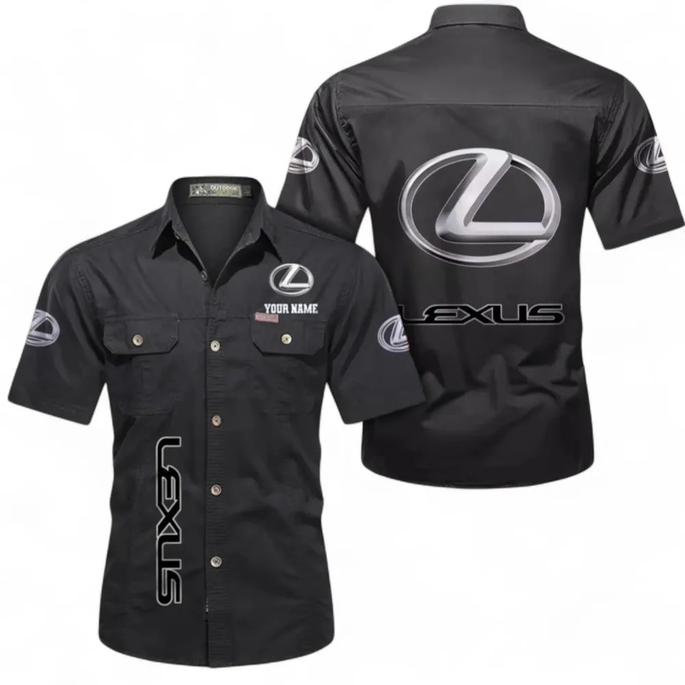 Prestige Sedan Men's Cotton Casual Short Sleeve Shirt, Custom Name CAR392 - Black