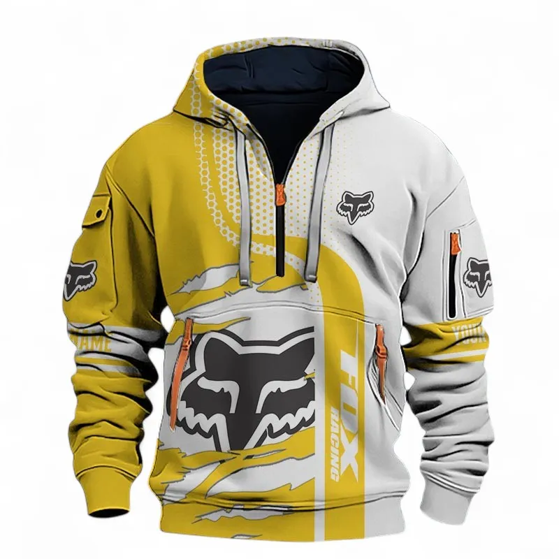 Protective Riding Gear Hoodie Half Zip 3D, Streetwear Outfit For Car Lovers CAR398 - Yellow
