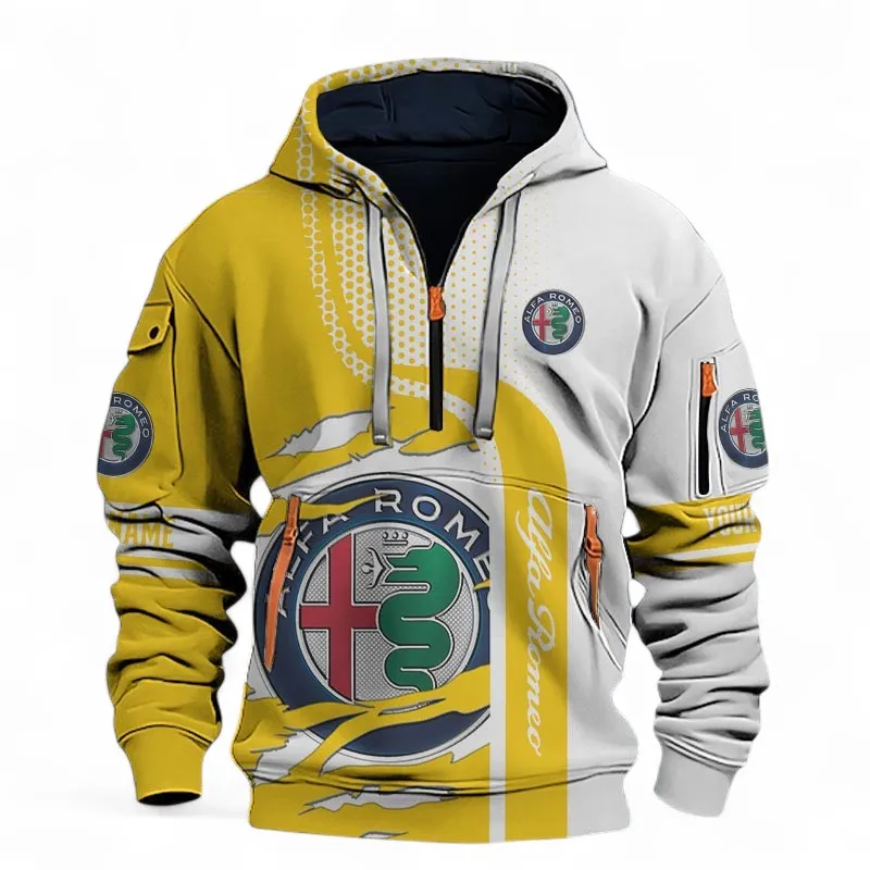 Racing Heritage Hoodie Half Zip 3D, Rugged & Sporty Hoodie For Car Lovers CAR396 - Yellow