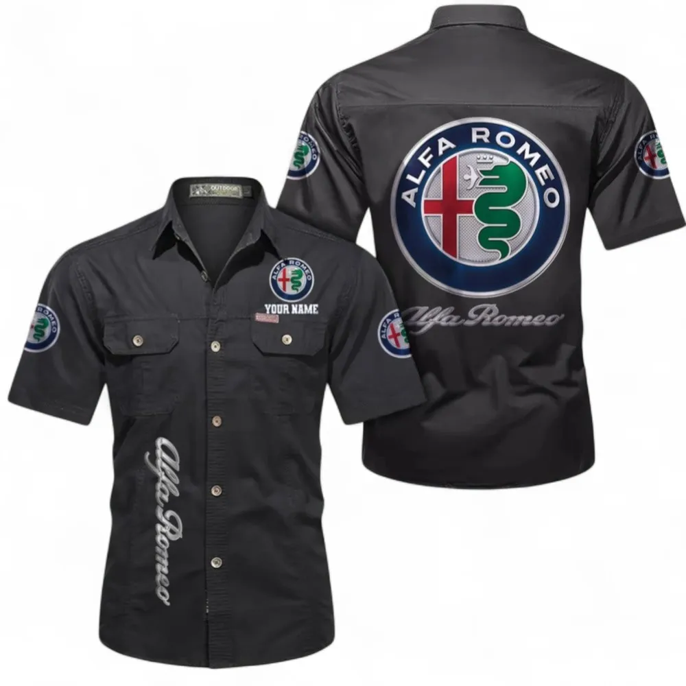 Racing Heritage Men's Cotton Casual Short Sleeve Shirt, Custom Name CAR392 - Black
