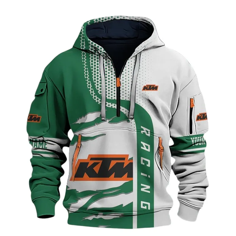 Rally Bike Hoodie Half Zip 3D, Casual Street-Ready Hoodie For Car Lovers CAR398 - Green