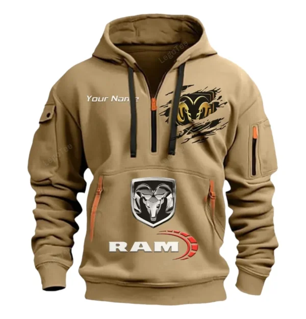Hoodie Half Zipper Exclusive Logo Gift For Pickup Truck Enthusiasts CAR113 - Khaki
