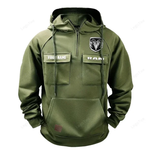 Durable Workhorse Vehicle Tactical Quarter Zip Hoodie, Exclusive Logo Hoodie For Car Enthusiasts CAR109 - Army Green