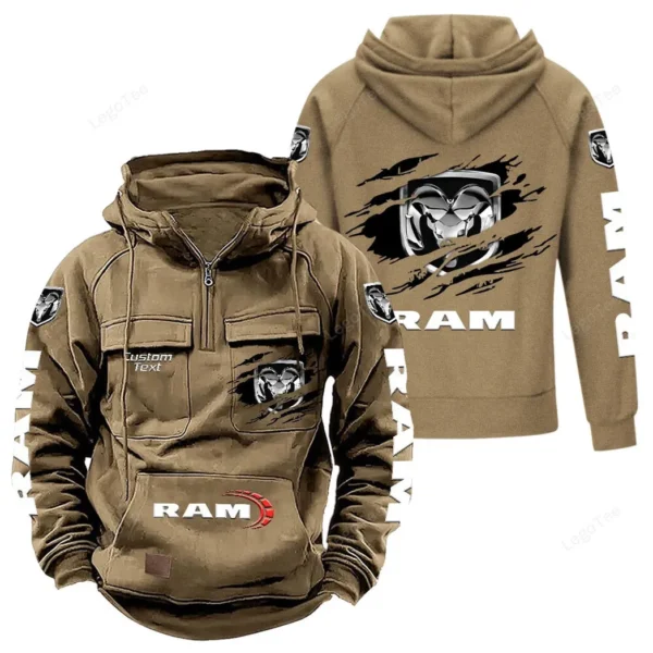 Professional Hauling Truck Tactical Quarter Zip Hoodie, Exclusive Logo Hoodie For Car Enthusiasts CAR122 - Khaki