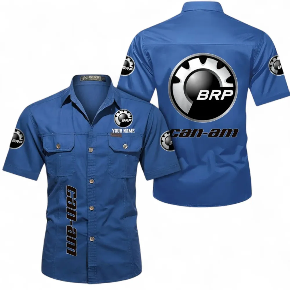 Recreational Quad Short Sleeve Cotton Shirt, Custom Name CAR392 - Cowboy Blue