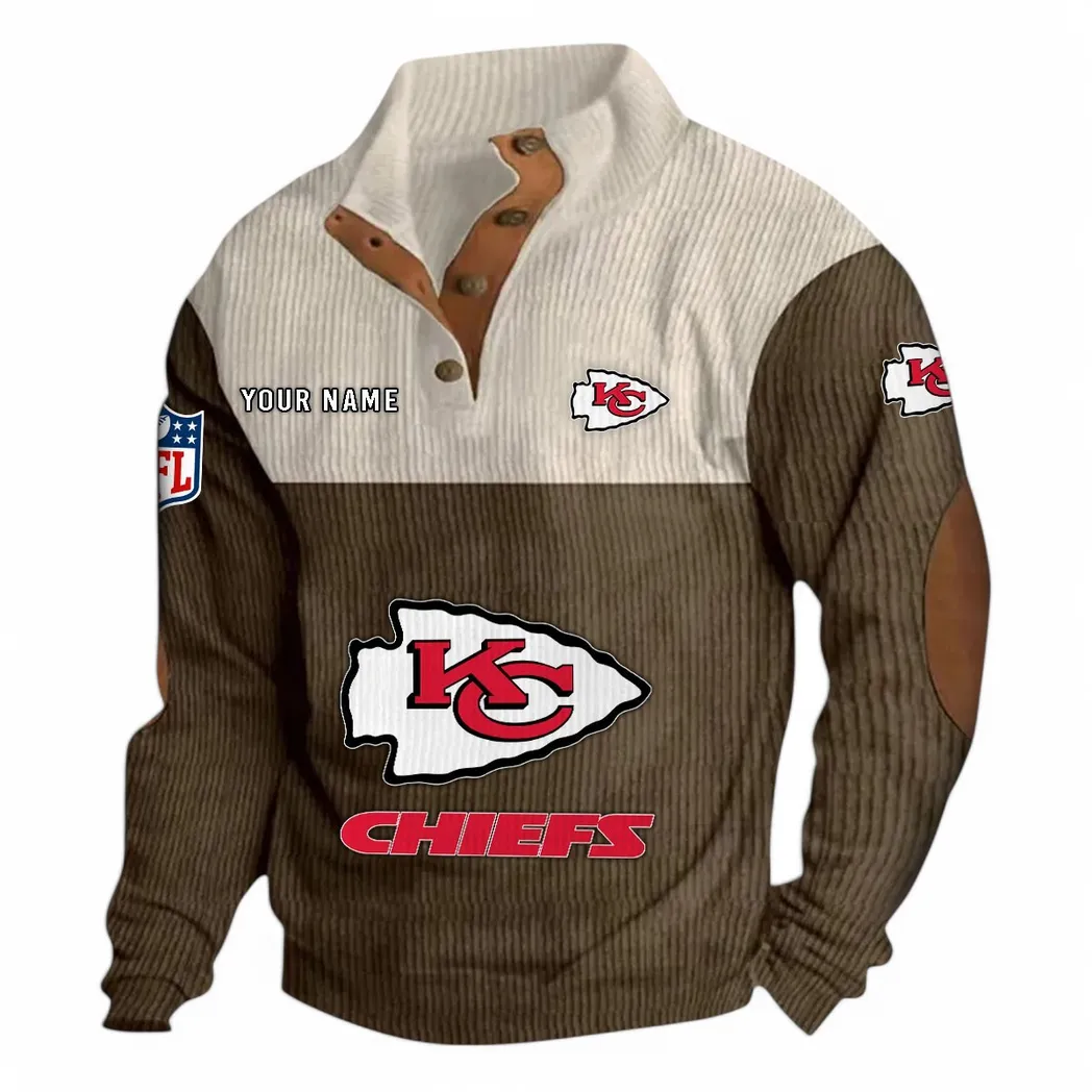 Red Crew Men's Stand Up Collar Base Shirt, True Fan Sweatshirt NFL850 - Brown
