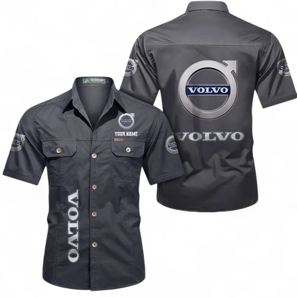 Reliable Vehicle Manufacturer Cotton Casual Short Sleeve Shirt, Custom Name CAR392 - Gray
