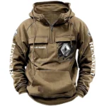 European Automobile Tactical Quarter Zip Hoodie, Exclusive Logo Hoodie For Car Enthusiasts CAR164 - Khaki