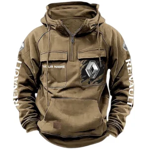 European Automobile Tactical Quarter Zip Hoodie, Exclusive Logo Hoodie For Car Enthusiasts CAR164 - Khaki