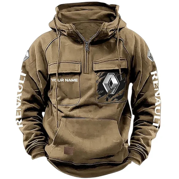 European Automobile Tactical Quarter Zip Hoodie, Exclusive Logo Hoodie For Car Enthusiasts CAR164 - Khaki