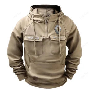 City-Friendly Car Tactical Quarter Zip Hoodie, Exclusive Logo Hoodie For Car Enthusiasts CAR109 - Khaki